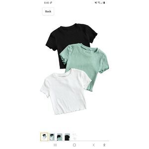 New Girls 10 Years Romwe 3pc Rib Knit Short Sleeve Lettuce Trim Crop Top Shirts